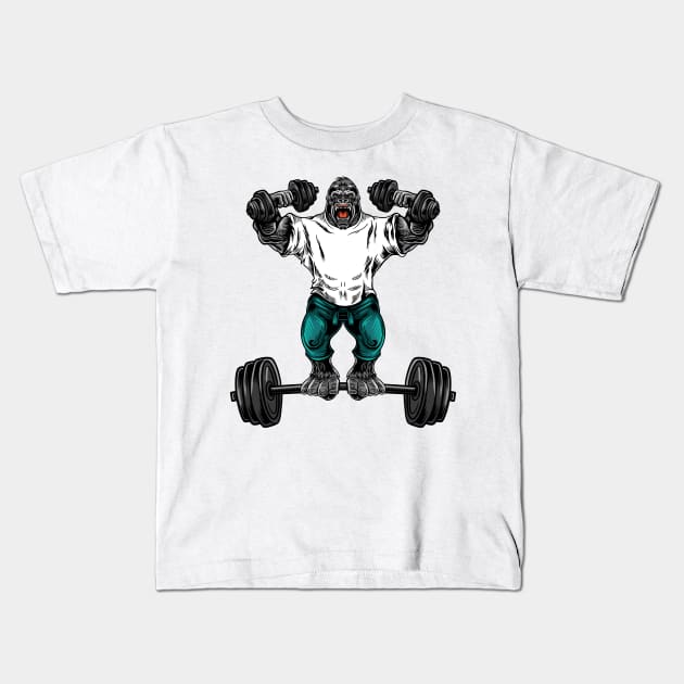gorilla fitness Kids T-Shirt by Mako Design 